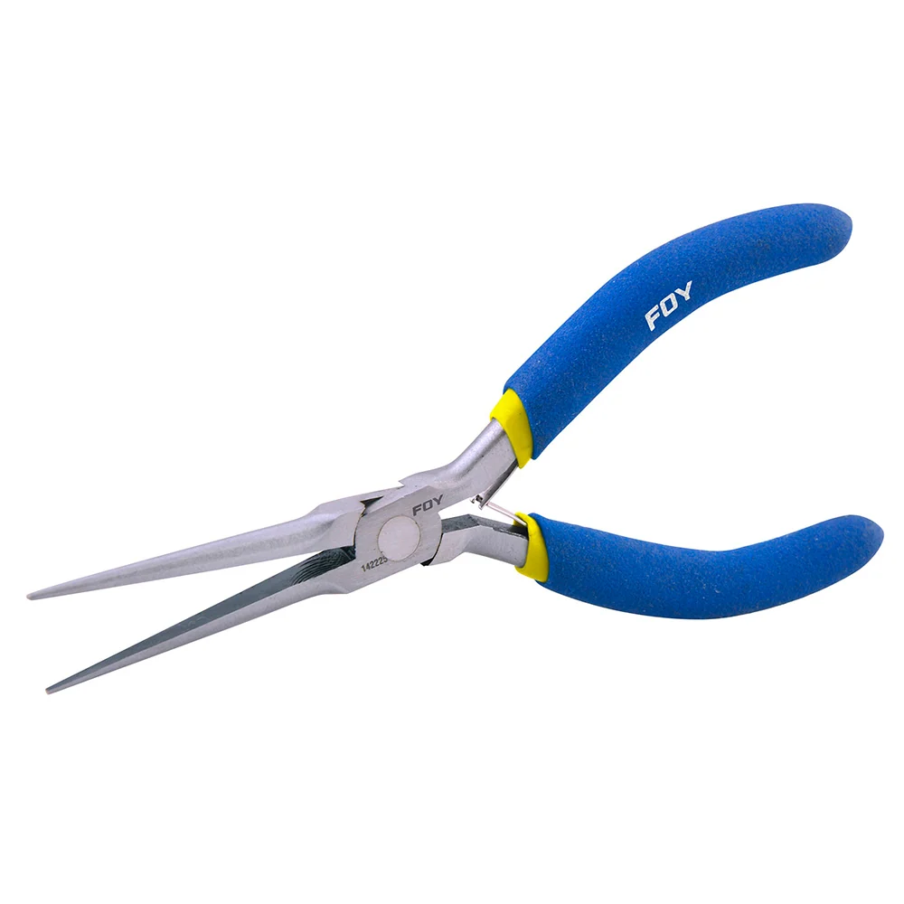 Mini pinza para electrónica con mango de vinil de 5-3/4", punta aguja Foy