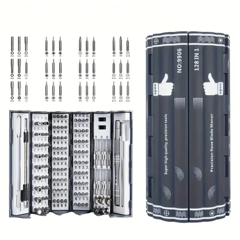 Juego de destornilladores de precisión 128 en 1, puntas de destornillador Torx Phillips magnéticas, conjunto de herramient...