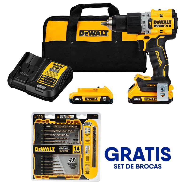 BARRENO/TALADRO PERCUTOR XR, 1/2 PULG, 20VOLT, BRUSHLESS, 2 BATERIAS, CARGADOR Y MALETIN, GRATIS JUEGO DE BROCAS. DEWALT G...