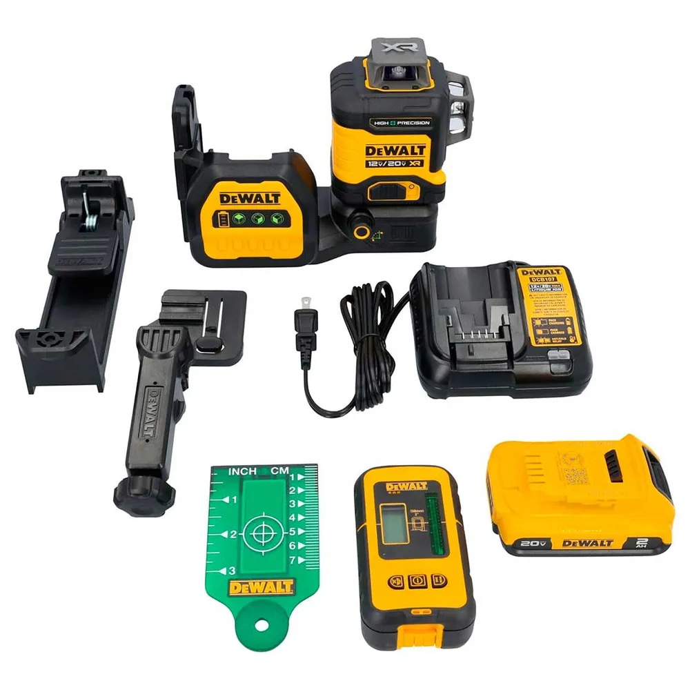 NIVEL LASER VERDE 3X360 DE 12/20 VOLTIOS, INCLUYE DETECTOR DE EXTERIOR. RANGO 10MTS VISIBLE, 100MTS CON DETECTOR. DEWALT G...