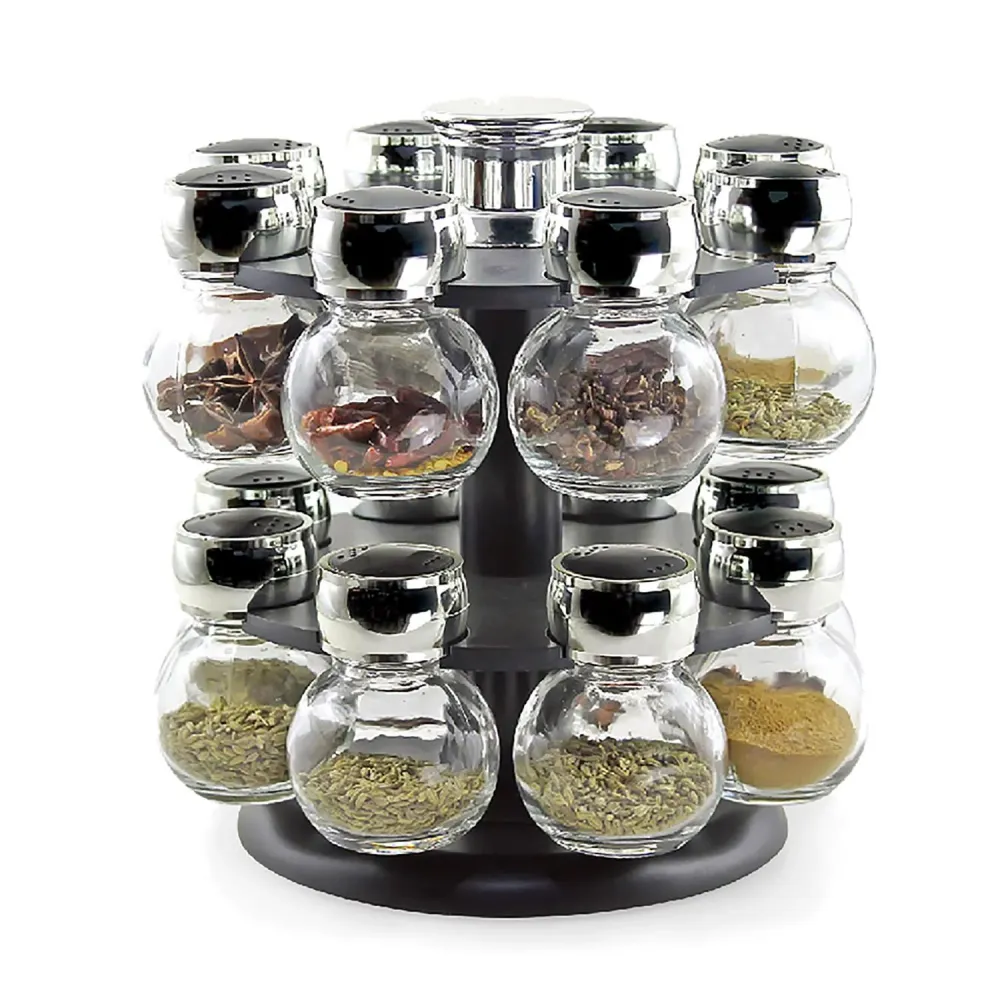 Set de 16 Especieros de vidrio con una base giratoria Good & Good
