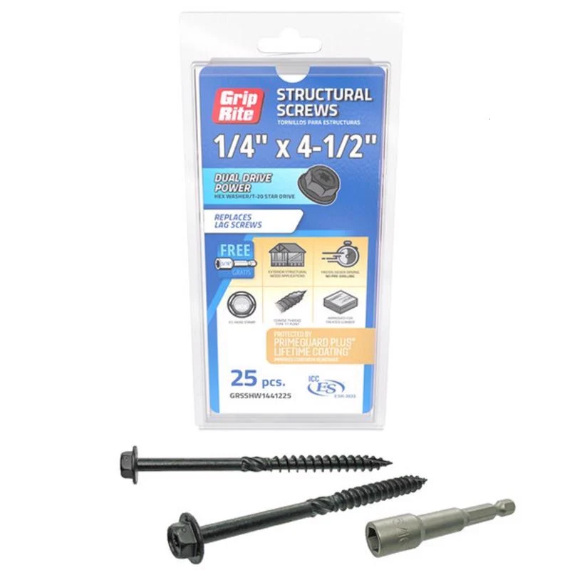 TORNILLO DE CONTROL DE FUERZA 1/4" 25PK Grip-Rite