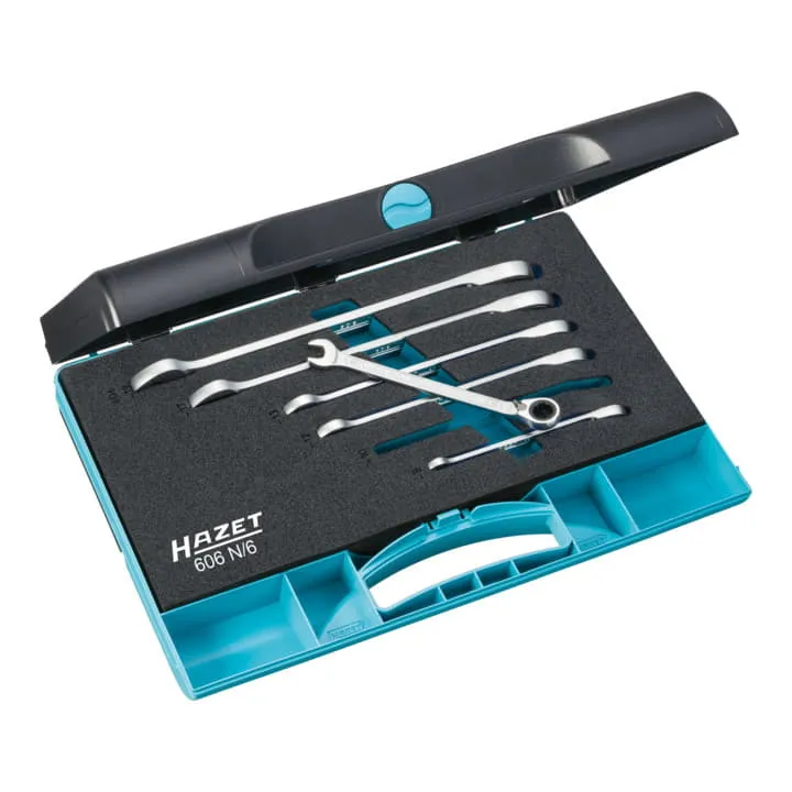 Juego de llaves de carraca HAZET 606N/6 de 6 piezas, anchuras de llave 8-19 mm ( 8000464544 )