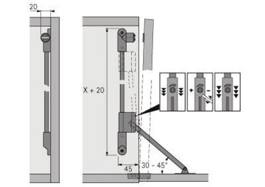 Soporte de solapa Hettich Classic D con bloqueo magnético ( 8000609144 ) Acero niquelado Longitud 290 mm
