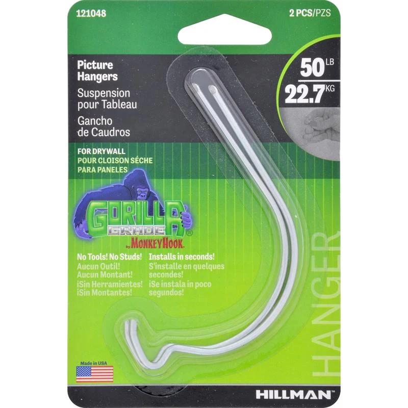 Gancho para colgar cuadros Hillman Gorilla Hook plateado, 22,7 kg (paquete de 2) - Oferta de la semana