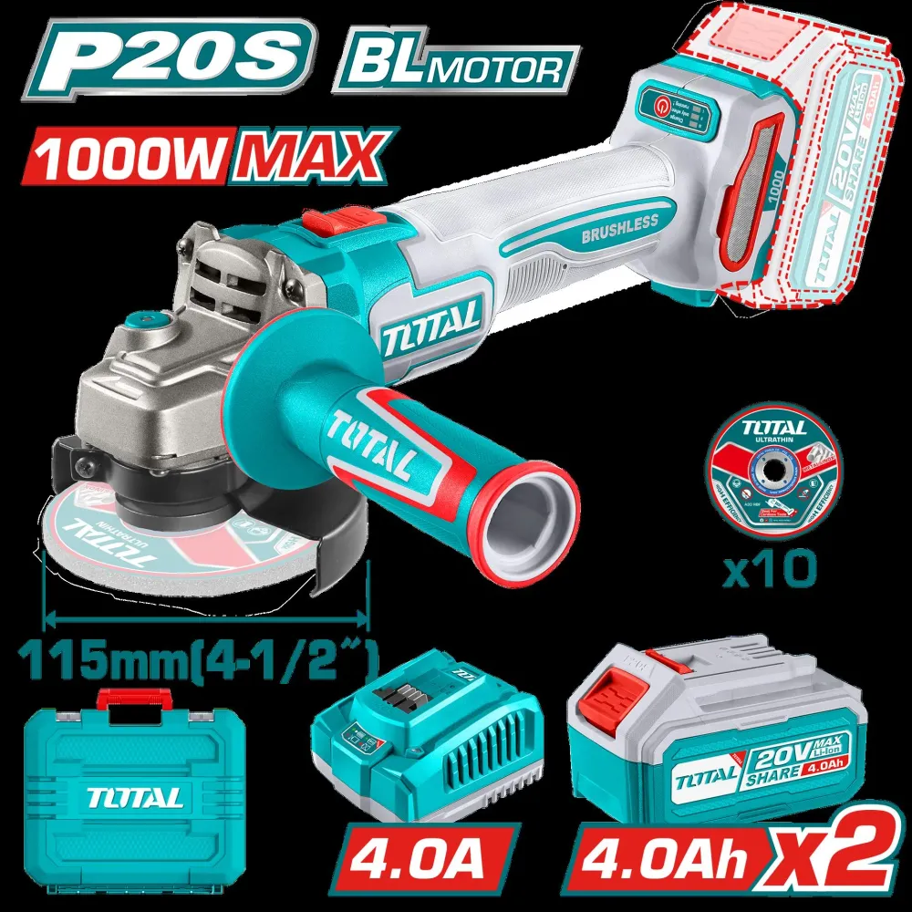 Pulidora Inalambrica 4 12 Industrial 20V 1000W Incluye 10 Discos Para Corte De Metal 2 Baterias 40 Ah Y Cargador Motor Sin...