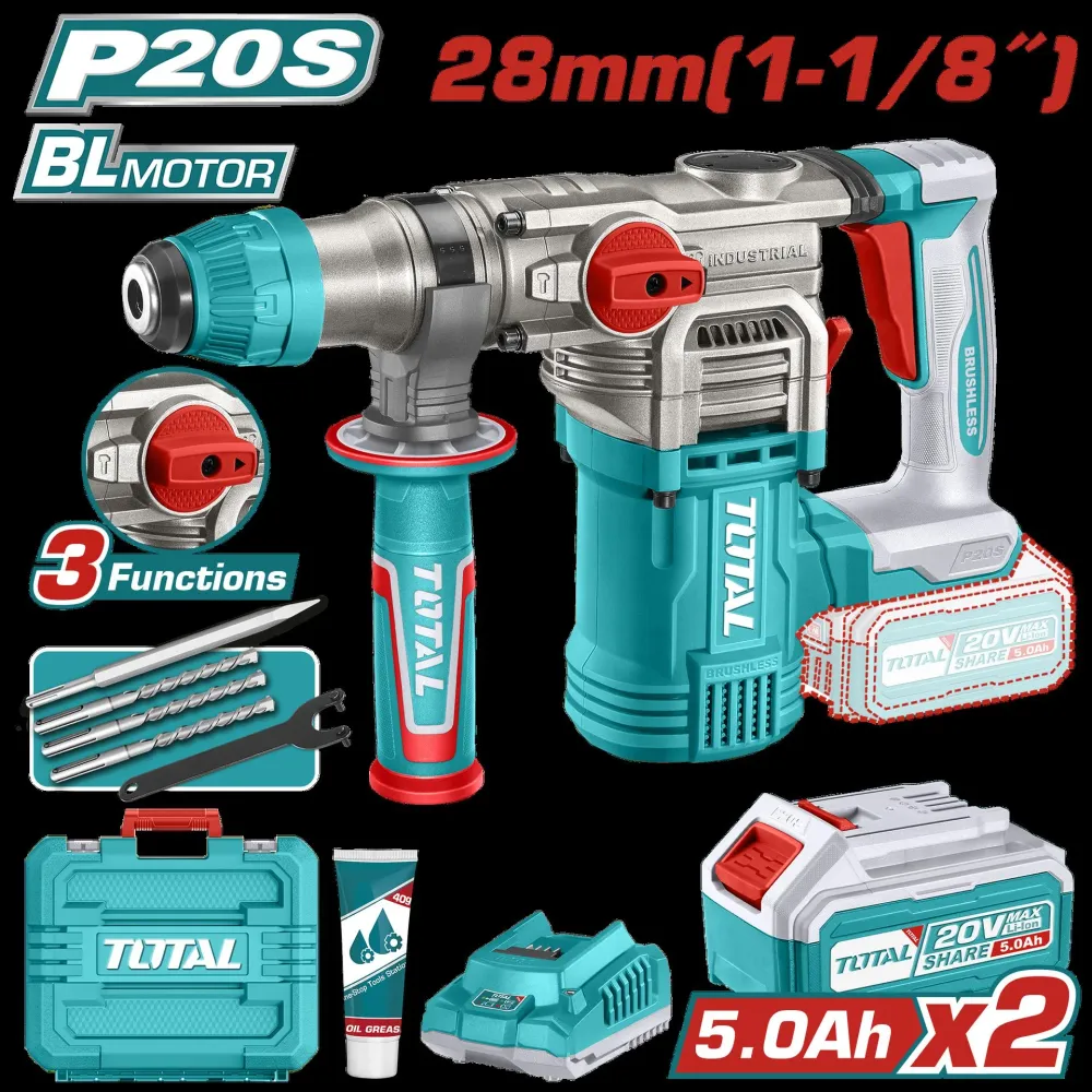 Taladro Rotomartillo Sds Plus 45 Jules Inclye 2 Baterias 50 Ah 1 Cargador Y Accesorios Industrial Super Total Utrhli202885...