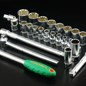 JUEGO DE CUBOS CORTOS ESPIGA 1/2"DE 8 32 MM 12 PUNTOS 27 PIEZAS JONNESWAY