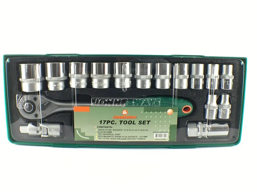 JUEGO DE CUBOS CROMO-VANADIO ESPIGA 1/2" 8-32 MM 17 PIEZAS JONNESWAY