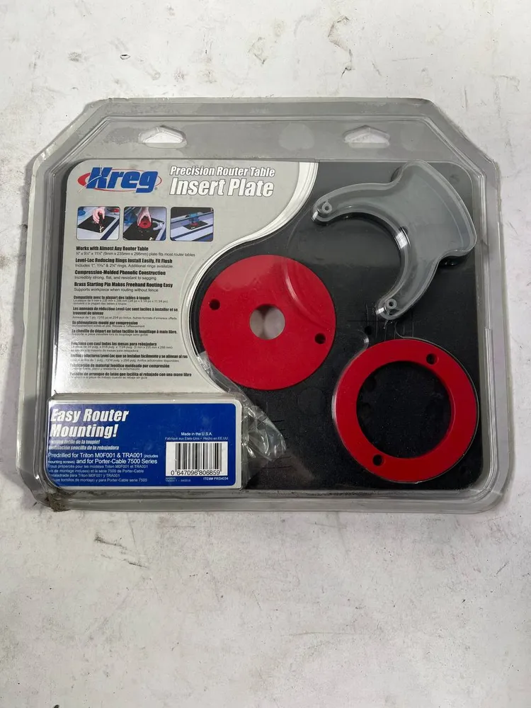 KREG PRS4034 Placa de inserción para mesa de fresado pretaladrada 298 x 235 x 9 mm + 3x Anillos reductores 25 mm / 30 mm /...