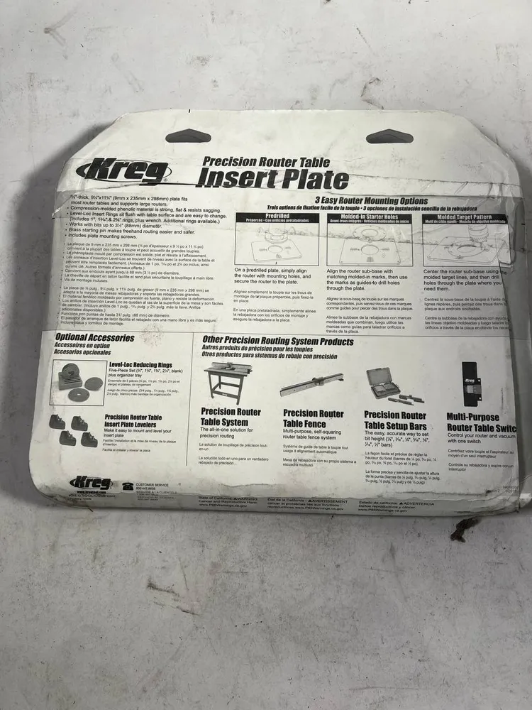 KREG PRS4034 Placa de inserción para mesa de fresado pretaladrada 298 x 235 x 9 mm + 3x Anillos reductores 25 mm / 30 mm /...