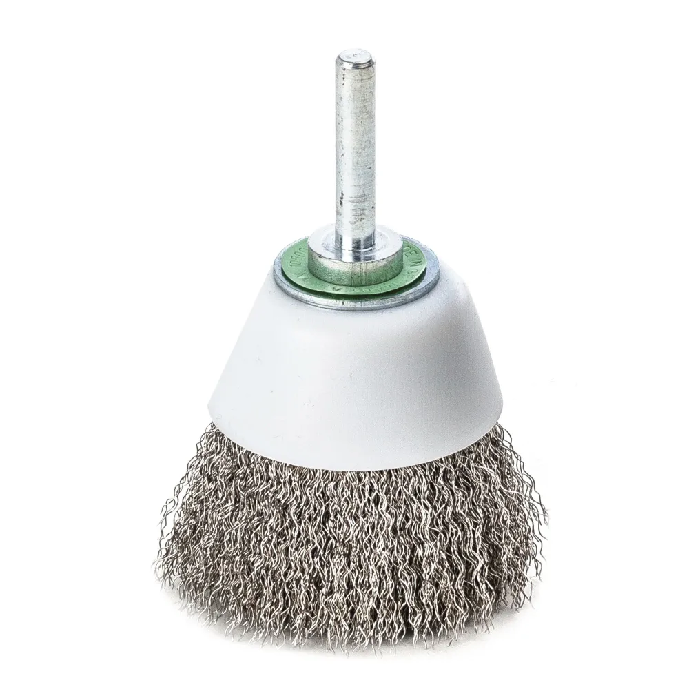 LessMann 434365 - Cepillo taza con espiga LessMann 40 mm. alambre de acero inoxidable ondulado ROF 0,30. Cuerpo plástico