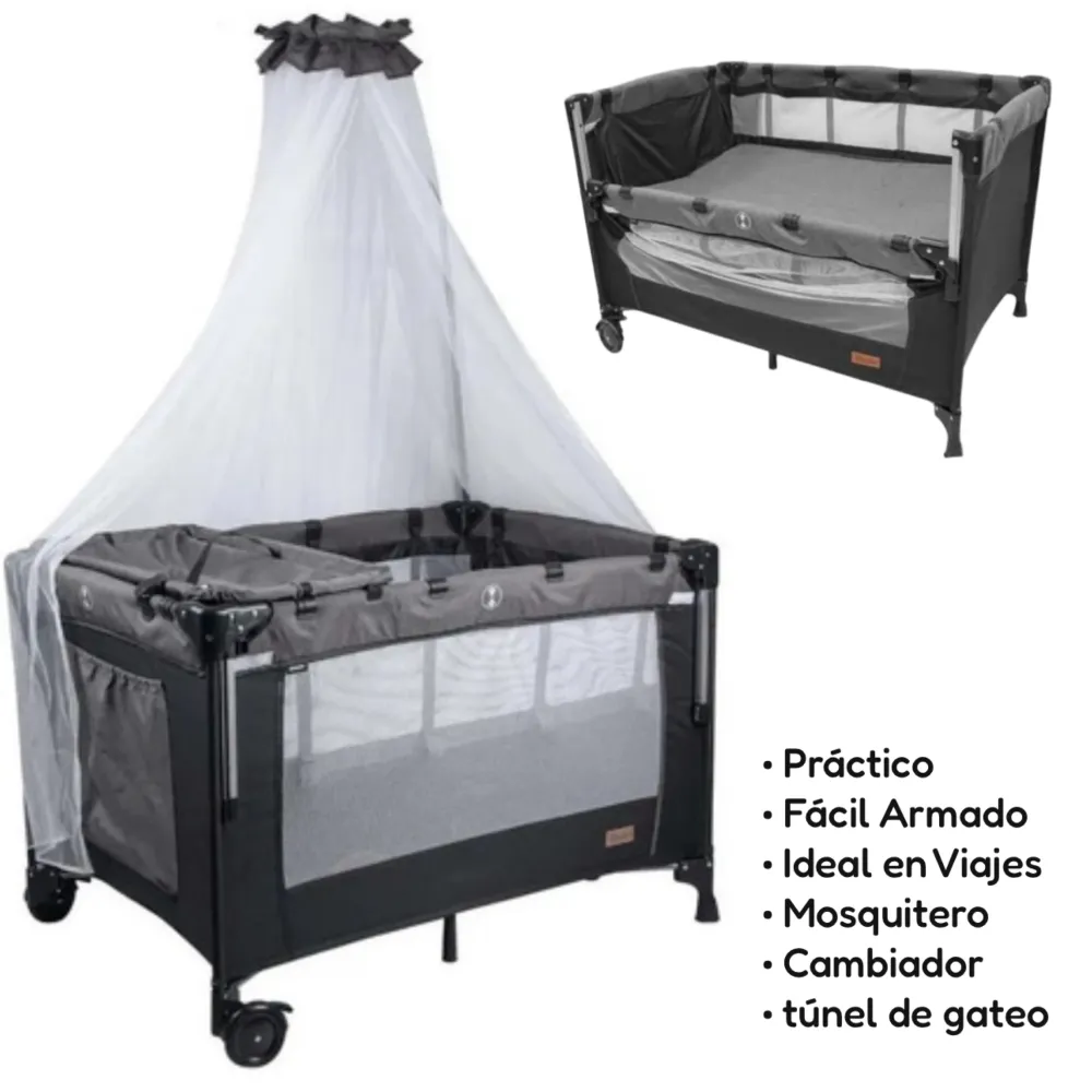 Corral Colecho con Mosquitero Gris Magic Baby