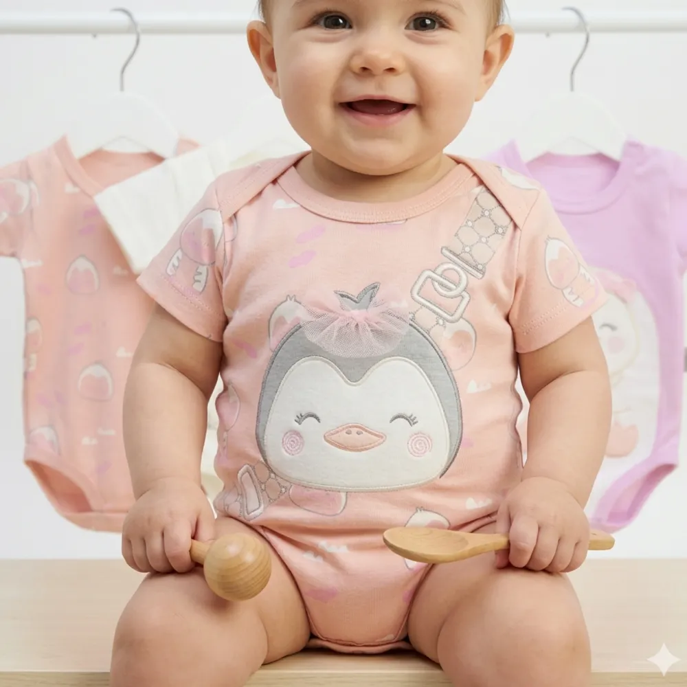 Set De Mamelucos X3 Pinguino Rosado Magic Baby