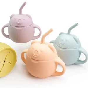 Vaso Pitillo 3 en 1 en Silicona Oso Durazno Magic Baby