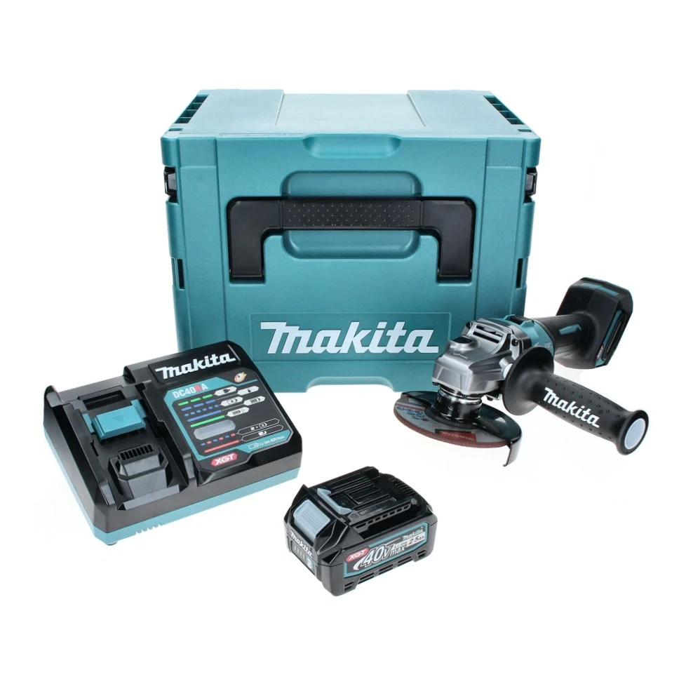 Amoladora angular baterí Makita GA 005 GD101 40 V máx. 125 mm sin escobillas XGT + 1x baterí 2,5 Ah + cargador + Makpac