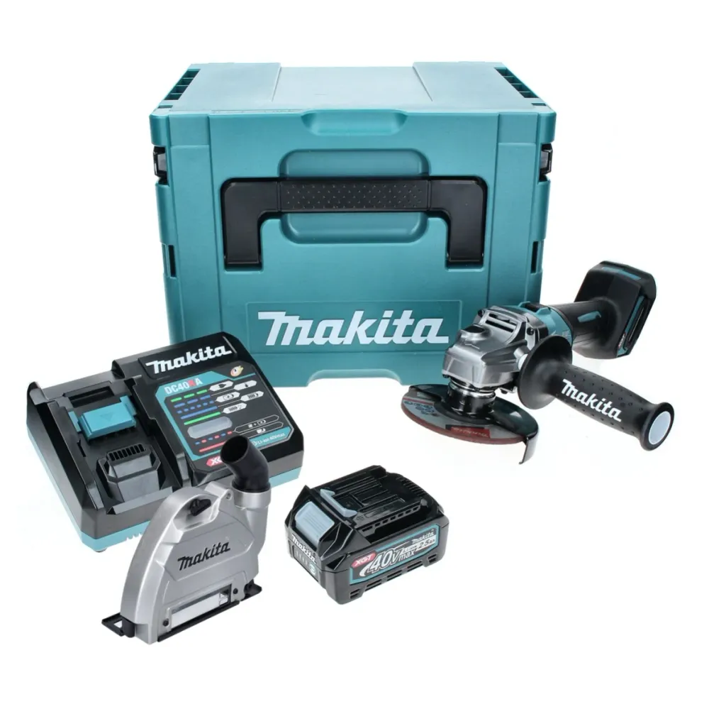 Amoladora angular baterí Makita GA 005 GD101 40 V máx. 125 mm sin escobillas XGT + 1x baterí 2,5 Ah + cargador + campana d...
