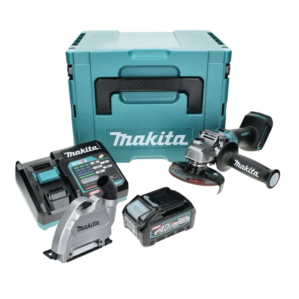 Amoladora angular baterí Makita GA 005 GM101 40 V máx. 125 mm Brushless XGT + 1x baterí 4,0 Ah + cargador + campana de asp...