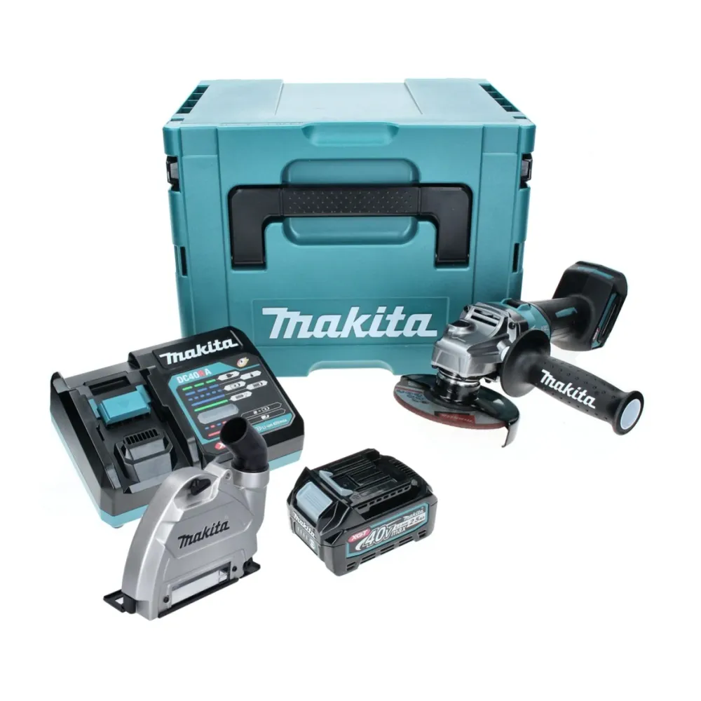 Amoladora angular baterí Makita GA 008 GD101 40 V máx. 125 mm sin escobillas XGT + 1x baterí 2,5 Ah + cargador + campana d...