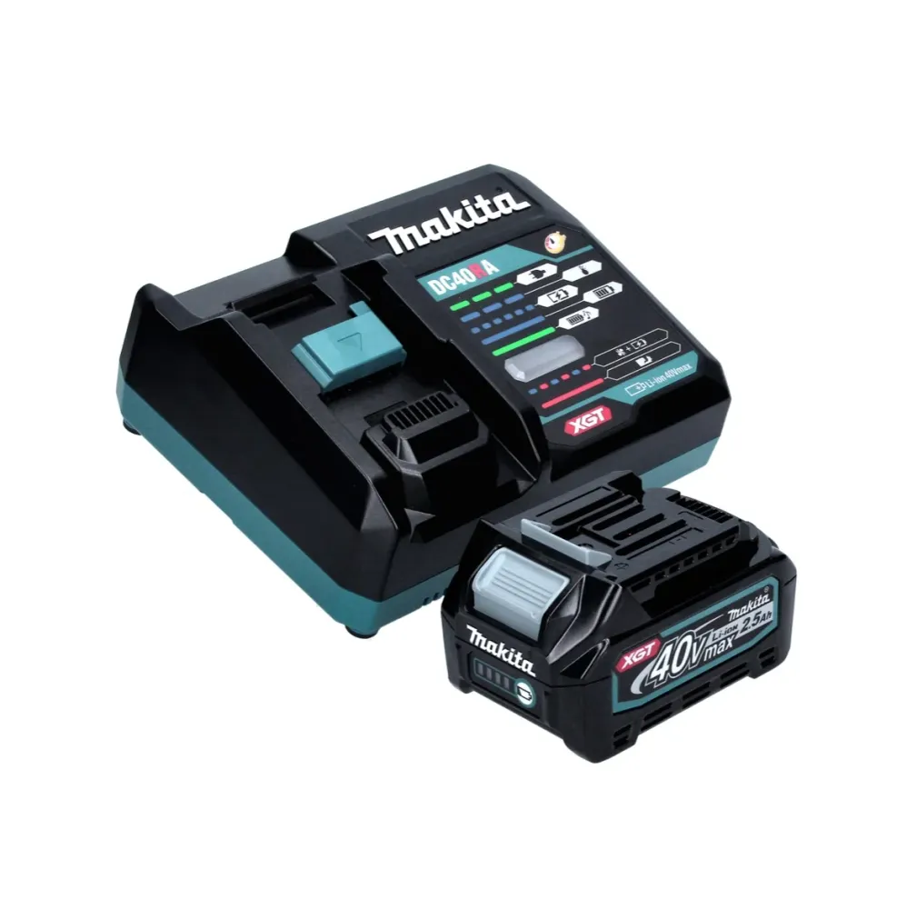 Amoladora angular baterí Makita GA 008 GD101 40 V máx. 125 mm sin escobillas XGT + 1x baterí 2,5 Ah + cargador + campana d...