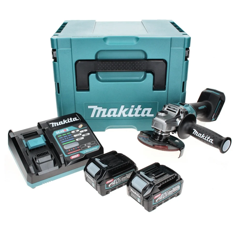 Amoladora angular baterí Makita GA 008 GD201 40 V máx. 125 mm sin escobillas XGT + 2x baterí 2,5 Ah + cargador + Makpac