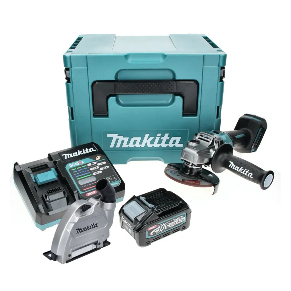 Amoladora angular baterí Makita GA 008 GM101 40 V máx. 125 mm sin escobillas XGT + 1x baterí 4,0 Ah + cargador + campana d...