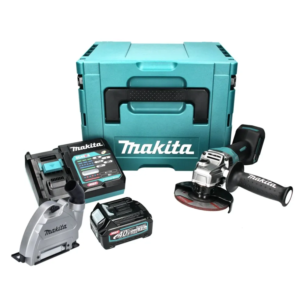Amoladora angular baterí Makita GA 013 GD101 40 V máx. 125 mm sin escobillas XGT + 1x baterí 2,5 Ah + cargador + campana d...