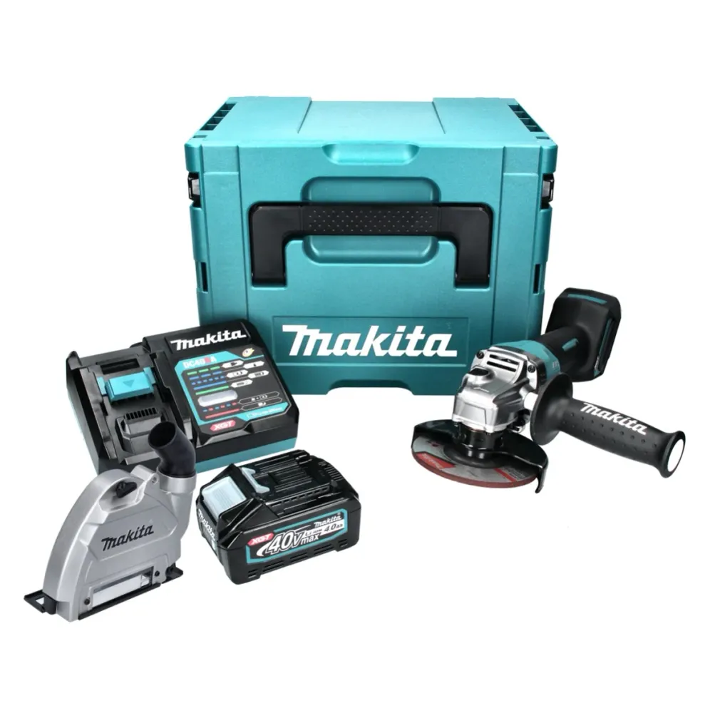 Amoladora angular baterí Makita GA 013 GM101 40 V máx. 125 mm sin escobillas XGT + 1x baterí 4,0 Ah + cargador + campana d...