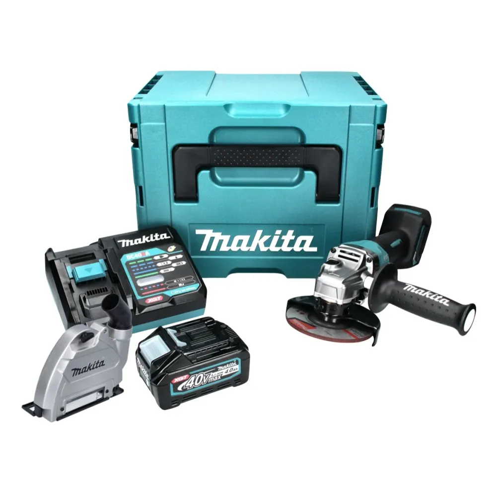 Amoladora angular baterí Makita GA 016 GM101 40 V máx. 125 mm sin escobillas XGT + 1x baterí 4,0 Ah + cargador + campana d...