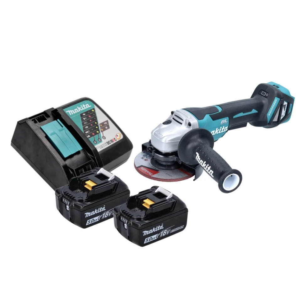 Amoladora angular baterí Makita DGA 515 RT 18 V 125 mm sin escobillas + 2x baterías 5,0 Ah + cargador