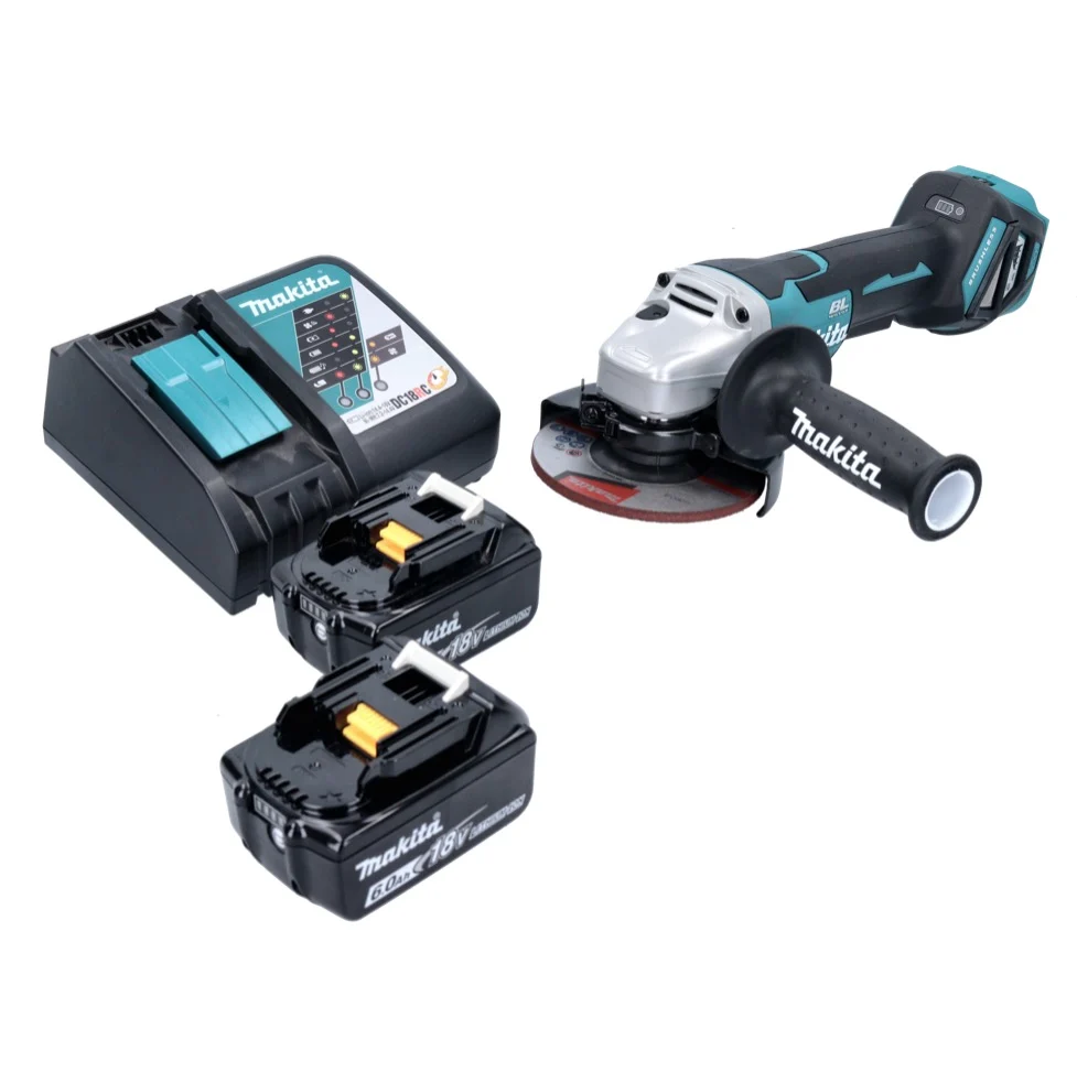 Amoladora angular baterí Makita DGA 515 RG 18 V 125 mm sin escobillas + 2x baterías 6,0 Ah + cargador