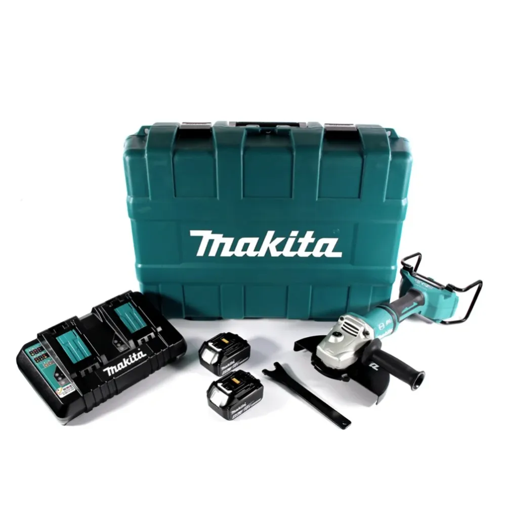 Amoladora angular baterí Makita DGA 900 PMK 36 V (2x 18 V) 230 mm sin escobillas + 2x baterí 4,0 Ah + cargador doble + mal...