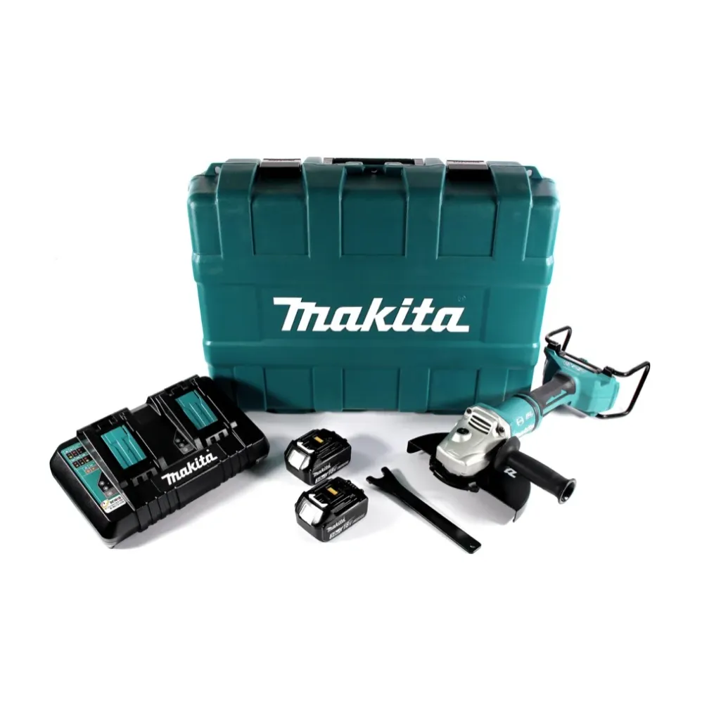 Amoladora angular baterí Makita DGA 900 PFK 36 V (2x 18 V) 230 mm sin escobillas + 2x baterí 3,0 Ah + cargador doble + mal...