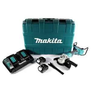 Amoladora angular baterí Makita DGA 900 PTK 36 V (2x 18 V) 230 mm sin escobillas + 2x baterí 5,0 Ah + cargador doble + mal...