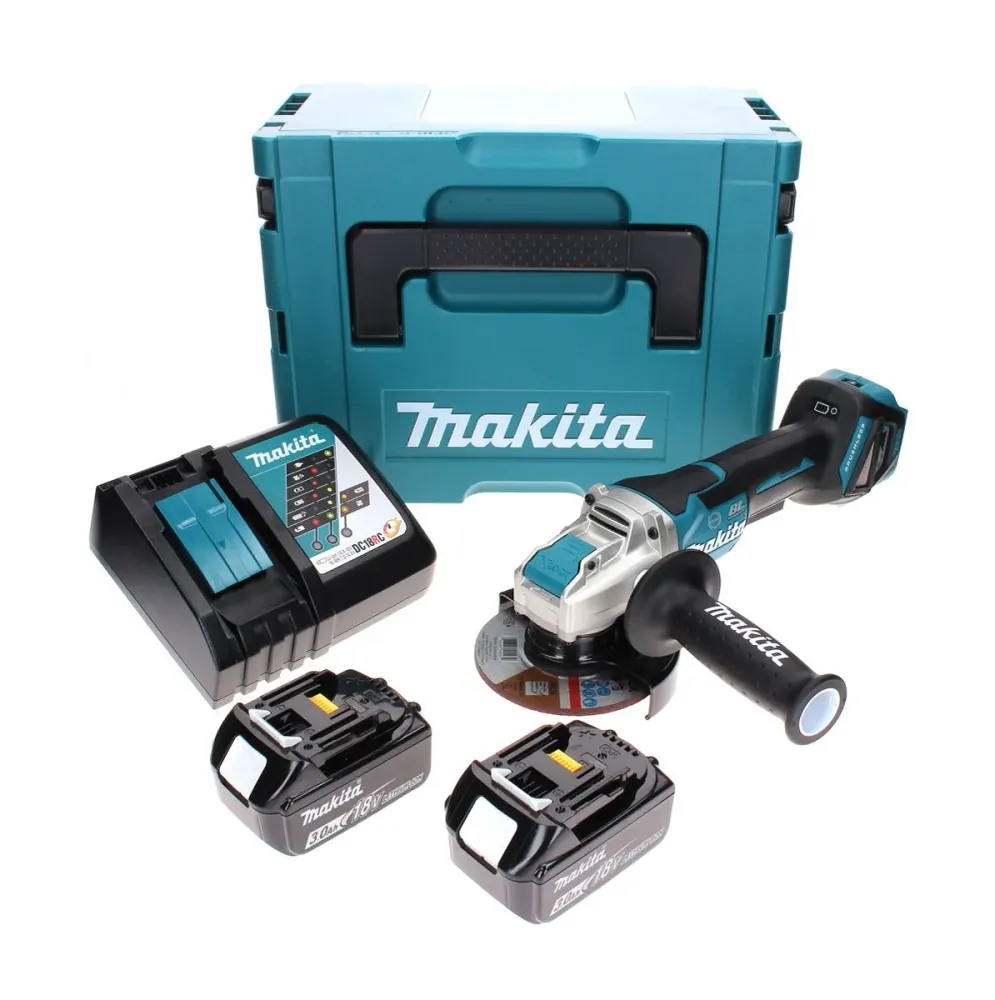 Amoladora angular sin cable Makita DGA 519 RFJ 18 V 125 mm Brushless X-Lock + 2x baterí recargable 3,0 Ah + cargador + Makpac