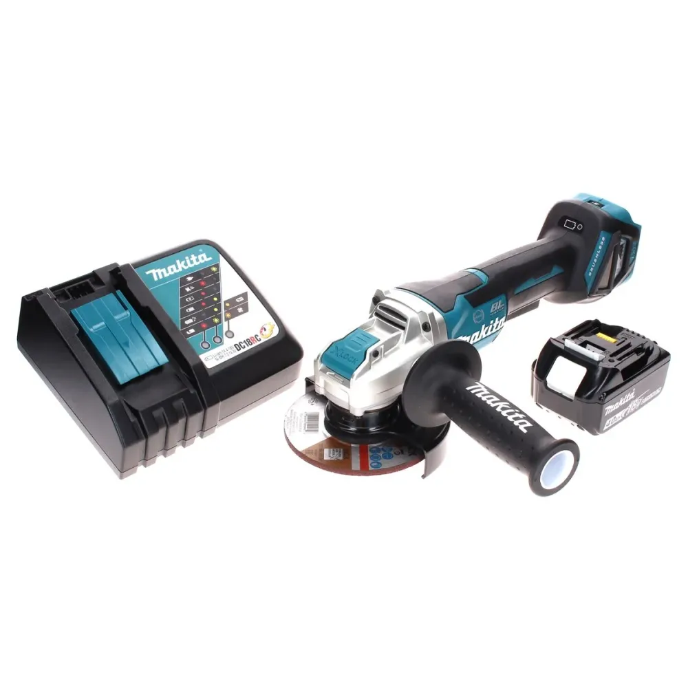 Amoladora angular sin cable Makita DGA 519 RM1 18 V 125 mm Brushless X-Lock + 1x baterí recargable 4,0 Ah + cargador