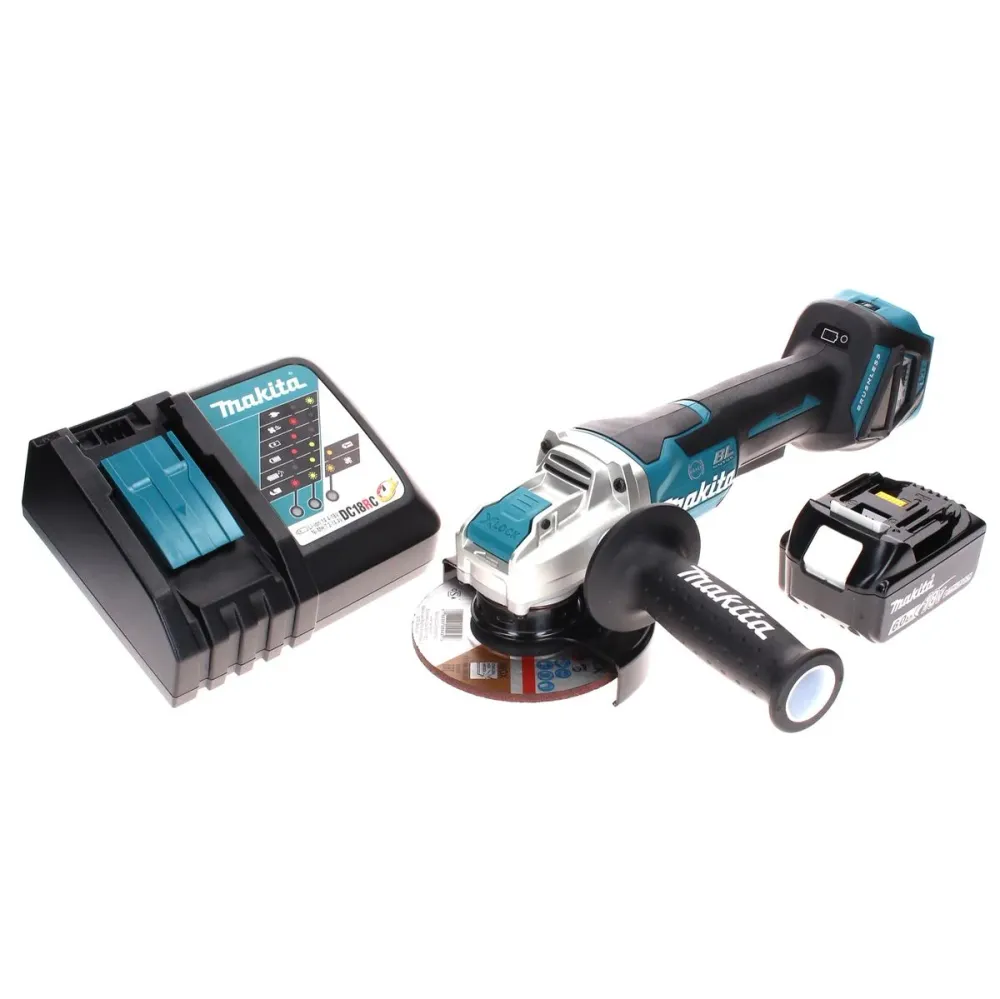 Amoladora angular sin cable Makita DGA 519 RG1 18 V 125 mm Brushless X-Lock + 1x baterí recargable 6,0 Ah + cargador