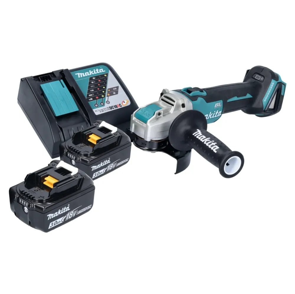 Amoladora angular sin cable Makita DGA 521 RFX1 18 V 125 mm X-LOCK Brushless + 2x baterí recargable 3,0 Ah + cargador