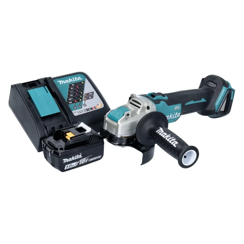 Amoladora angular sin cable Makita DGA 521 RT1X1 18 V 125 mm X-LOCK Brushless + 1x baterí recargable 5,0 Ah + cargador