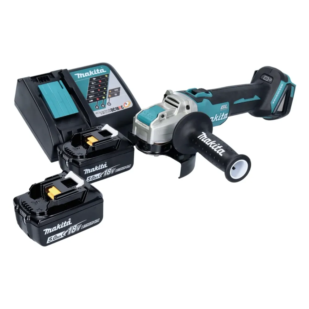 Amoladora angular sin cable Makita DGA 521 RTX1 18 V 125 mm X-LOCK Brushless + 2x baterí recargable 5,0 Ah + cargador