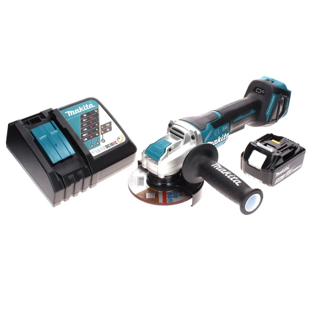 Amoladora angular sin cable Makita DGA 519 RT1 18 V 125 mm Brushless X-Lock + 1x baterí recargable 5,0 Ah + cargador
