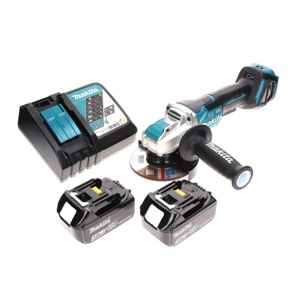 Amoladora angular sin cable Makita DGA 519 RF 18 V 125 mm Brushless X-Lock + 2x baterí recargable 3,0 Ah + cargador