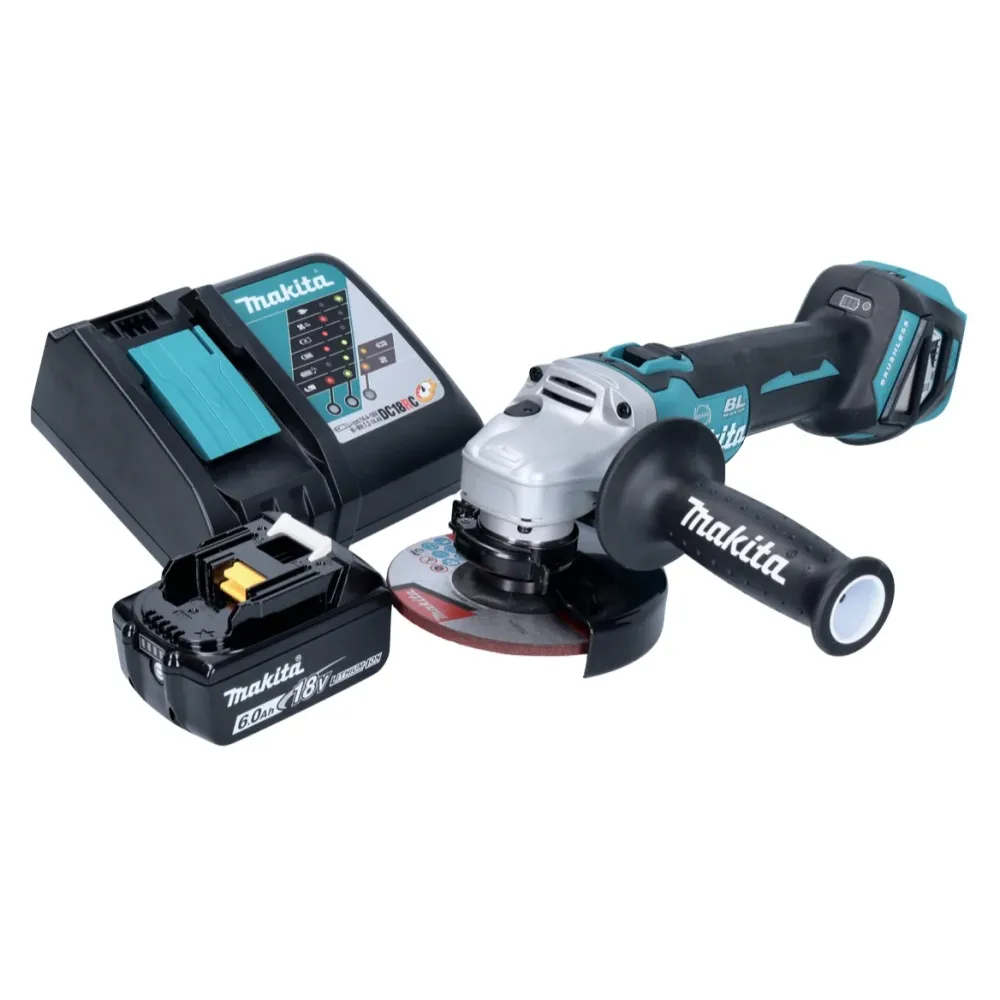 Amoladora angular sin cable Makita DGA 513 RG1 18 V 125 mm sin escobillas + 1x baterí recargable 6,0 Ah + cargador