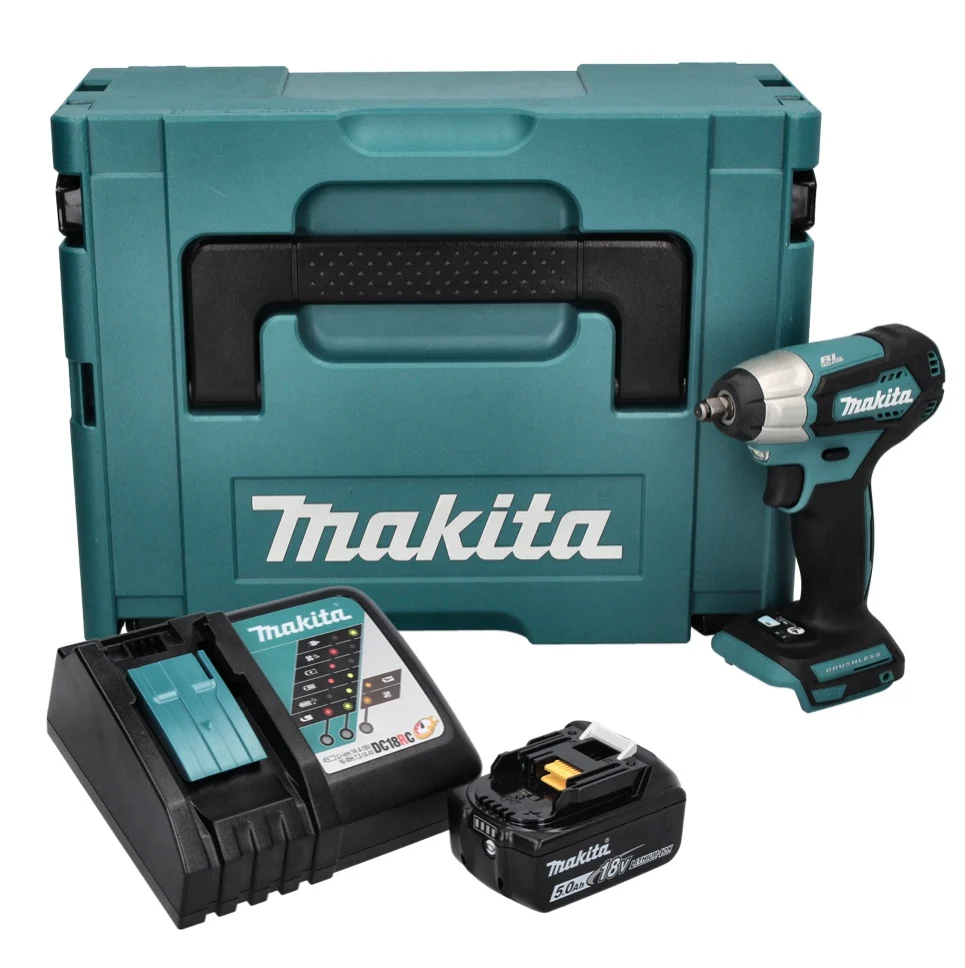 Atornillador de impacto baterí Makita DTW 180 RT1J 18 V 180 Nm 3/8" sin escobillas + 1 baterí de 5,0 Ah + cargador + Makpac