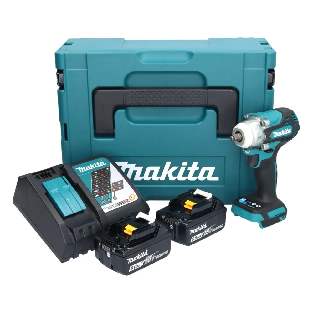 Atornillador de impacto inalámbrico Makita DTW 302 RGJ 18 V 300 Nm 3/8" sin escobillas + 2x baterí 6.0 Ah + cargador + Makpac