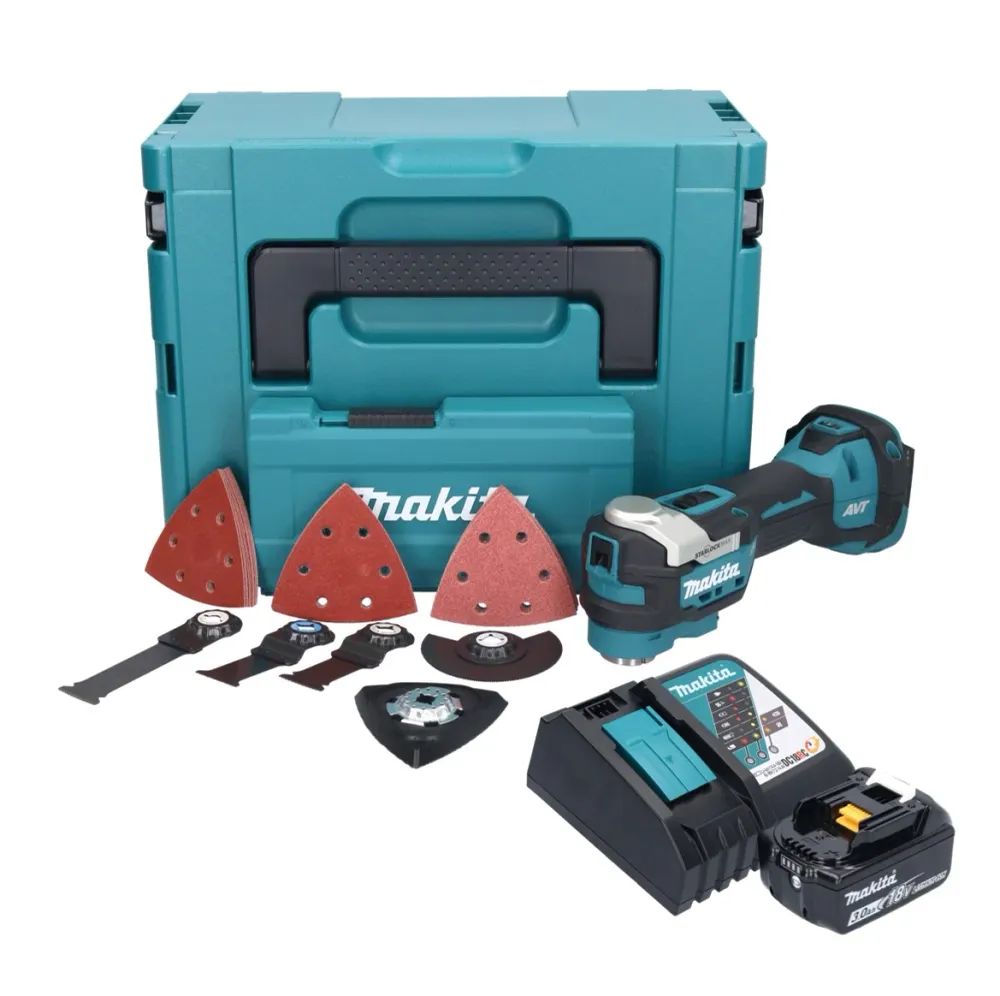 Herramienta multifunción baterí Makita DTM 52 RF1JX4 18 V Starlock Max Brushless + 1x baterí recargable 3,0 Ah + cargador...