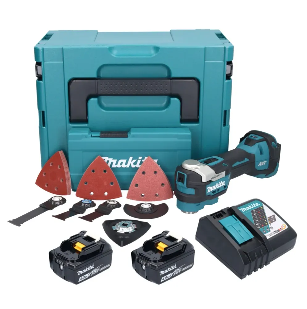 Herramienta multifunción sin cable Makita DTM 52 RMJX4 18 V Starlock Max Brushless + 2x baterí 4,0 Ah + cargador + juego d...