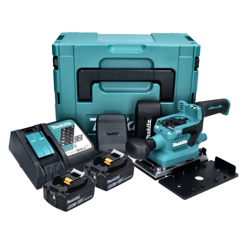Lijadora orbital baterí Makita DBO 380 RGJ 18 V 93 x 185 mm sin escobillas + 2x baterías 6,0 Ah + cargador + Makpac
