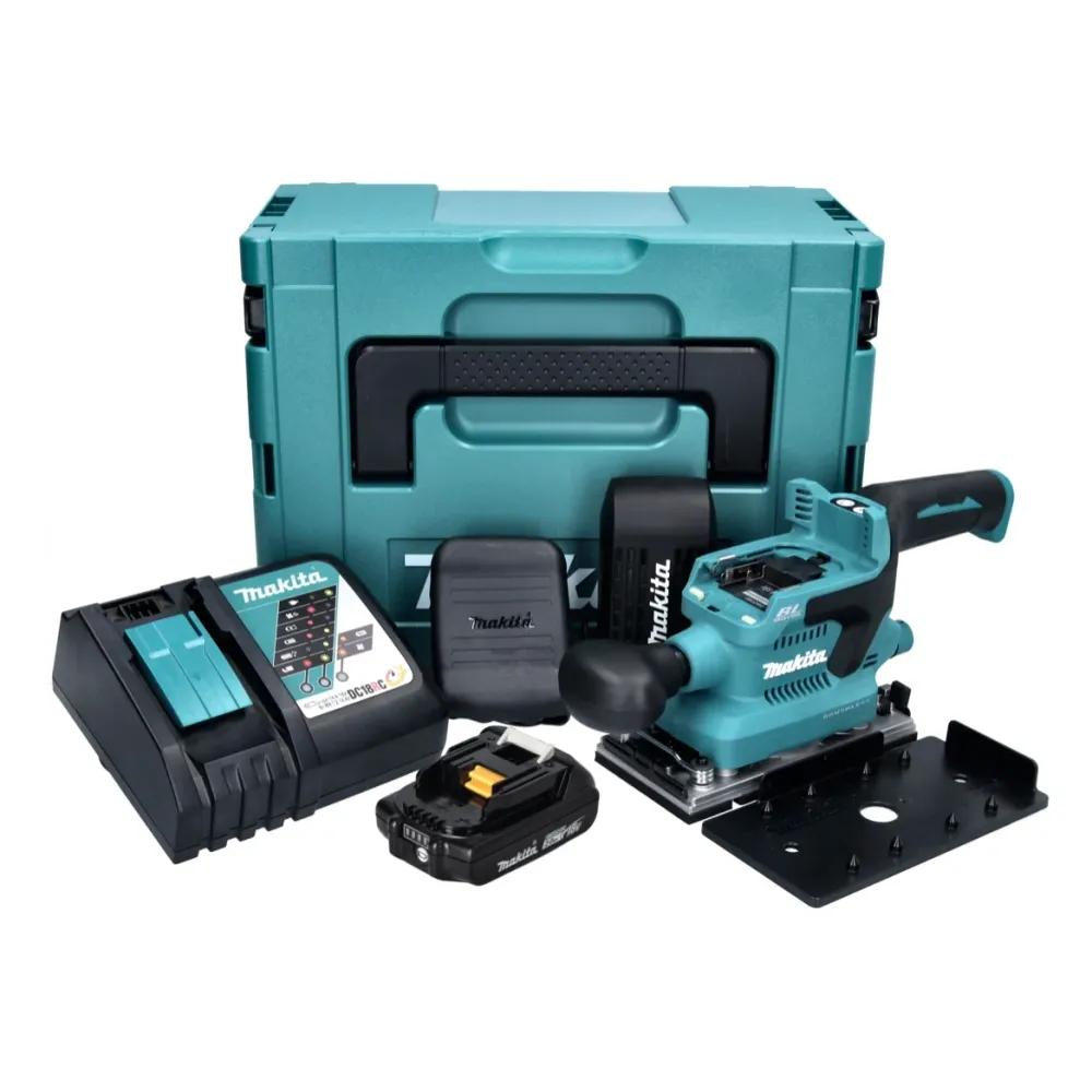 Lijadora orbital baterí Makita DBO 380 RA1J 18 V 93 x 185 mm sin escobillas + 1x baterí 2,0 Ah + cargador + Makpac