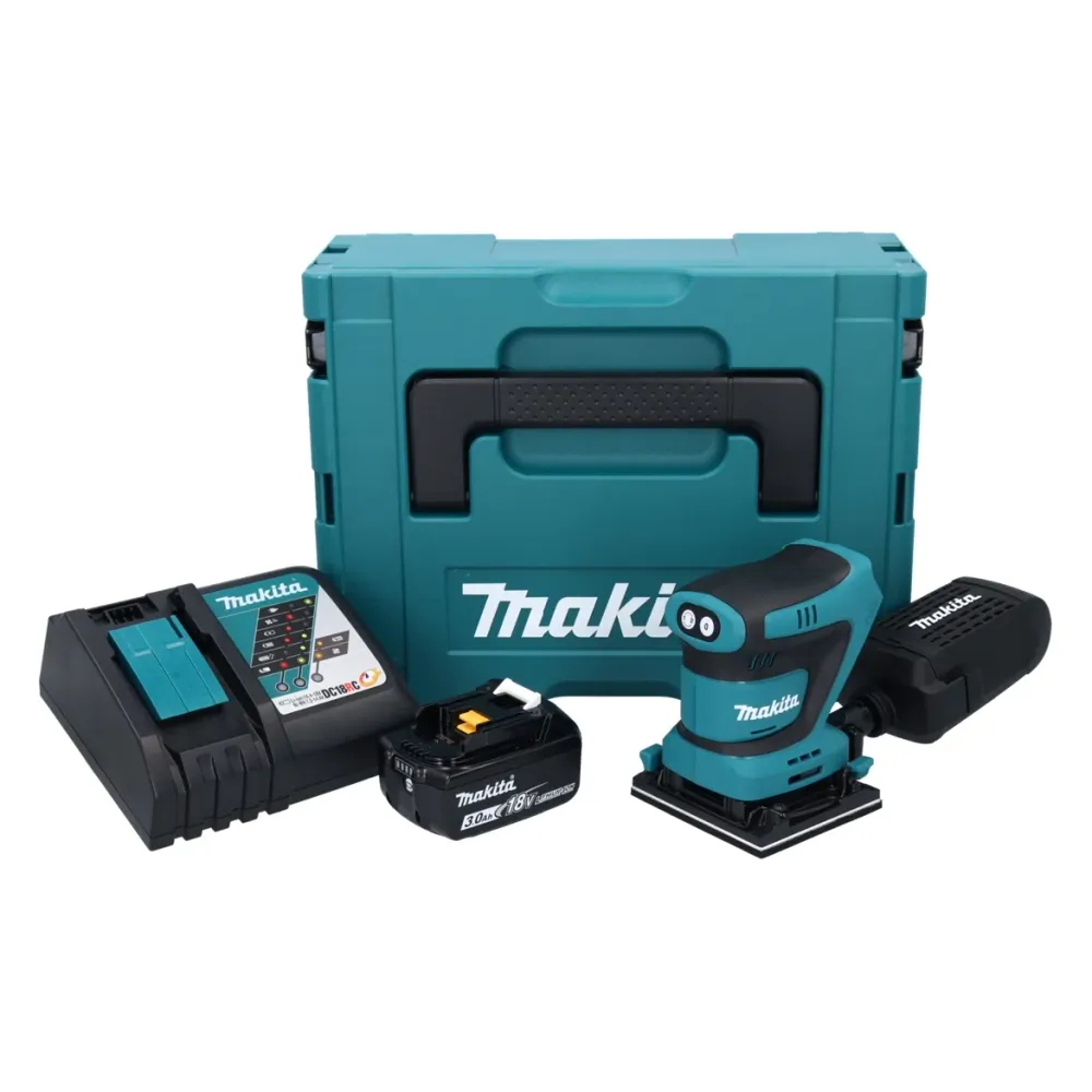 Lijadora orbital sin cable Makita DBO 481 RF1J 18 V 112 x 102 mm + 1x baterí recargable 3,0 Ah + cargador + Makpac